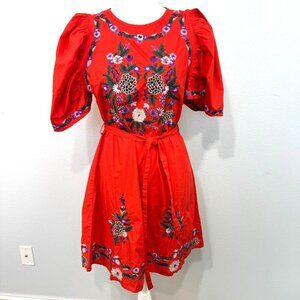 Free People Evangeline Women's Embroidered Floral Puff Sleeve Mini Dress Size M